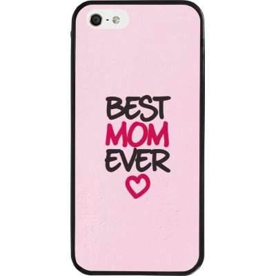 Coque iPhone 5/5s / SE (2016) - Silicone rigide noir Mom 2023 best Mom ever pink