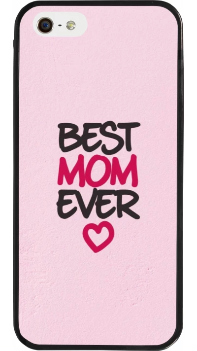 Coque iPhone 5/5s / SE (2016) - Silicone rigide noir Mom 2023 best Mom ever pink