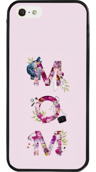 Coque iPhone 5/5s / SE (2016) - Silicone rigide noir Mom 2024 girly mom