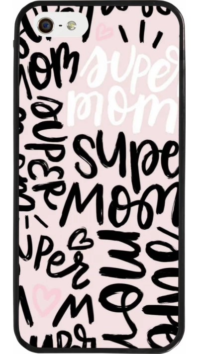 Coque iPhone 5/5s / SE (2016) - Silicone rigide noir Mom 2024 Super mom