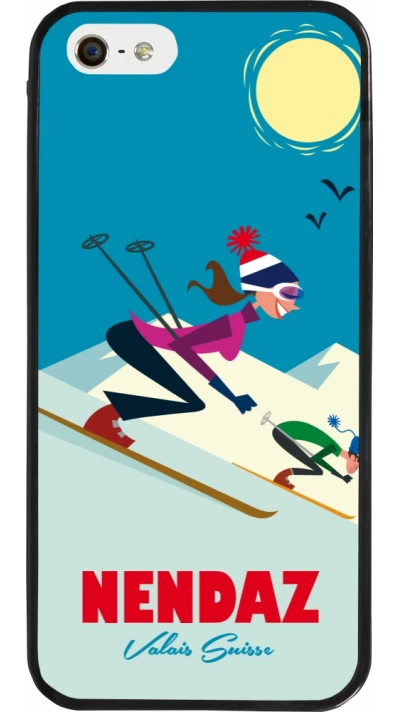 Coque iPhone 5/5s / SE (2016) - Silicone rigide noir Nendaz Ski Downhill