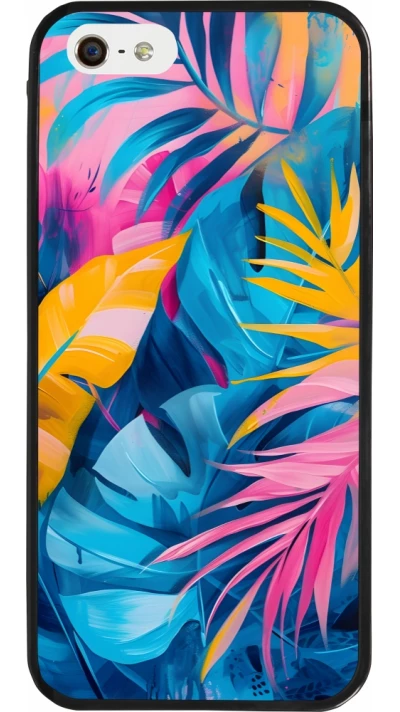 Coque iPhone 5/5s / SE (2016) - Silicone rigide noir Palms Blue