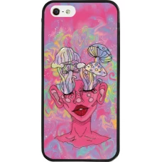Coque iPhone 5/5s / SE (2016) - Silicone rigide noir Psychedelic pink mushroom