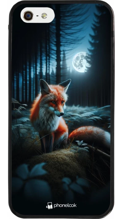 Coque iPhone 5/5s / SE (2016) - Silicone rigide noir Renard lune forêt