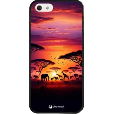 Coque iPhone 5/5s / SE (2016) - Silicone rigide noir Safari sunset wildlife