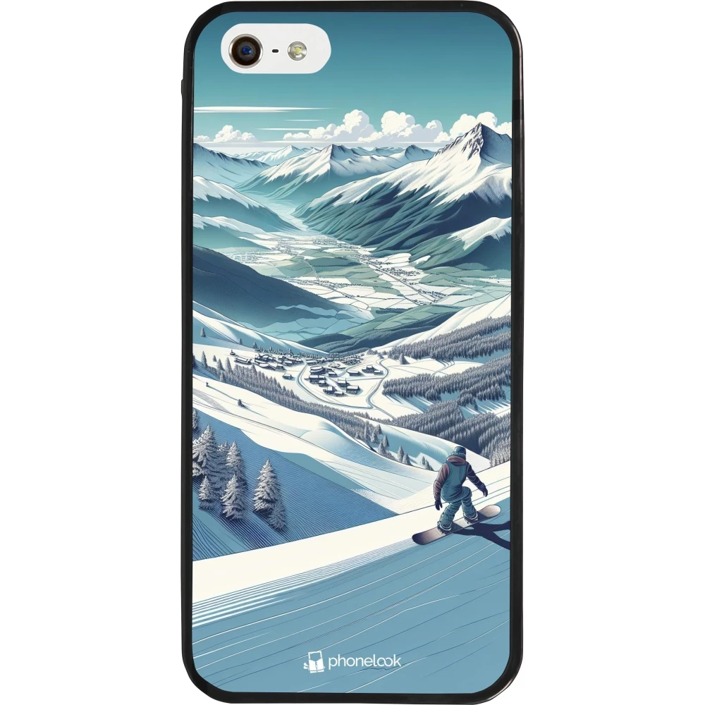 Coque iPhone 5/5s / SE (2016) - Silicone rigide noir Snowboarder Montagne