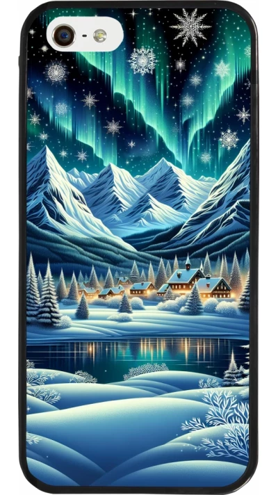 iPhone 5/5s / SE (2016) Case Hülle - Silikon schwarz Verschneites Bergdorf am See in der Nacht