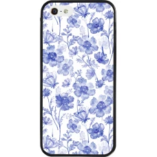 Coque iPhone 5/5s / SE (2016) - Silicone rigide noir Spring 23 watercolor blue flowers