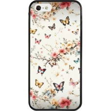 Coque iPhone 5/5s / SE (2016) - Silicone rigide noir Spring 25 Papillons Légers