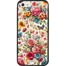 Coque iPhone 5/5s / SE (2016) - Silicone rigide noir Spring 25 printemps fleuri