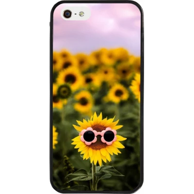 Coque iPhone 5/5s / SE (2016) - Silicone rigide noir Sunflower with glasses Spring 2026