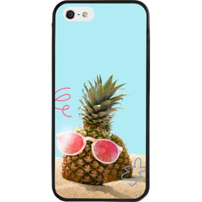 iPhone 5/5s / SE (2016) Case Hülle - Silikon schwarz Pineapple with glasses Summer 2026