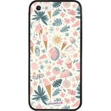 Coque iPhone 5/5s / SE (2016) - Silicone rigide noir Summer Pink Pattern