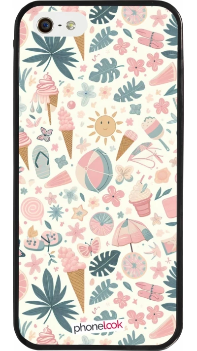 Coque iPhone 5/5s / SE (2016) - Silicone rigide noir Summer Pink Pattern