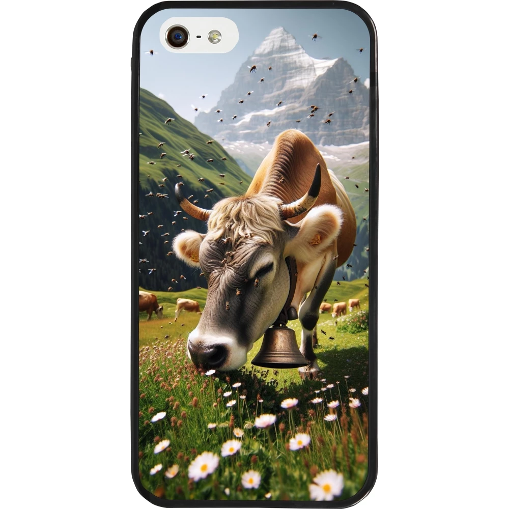 Coque iPhone 5/5s / SE (2016) - Silicone rigide noir Vache montagne Valais