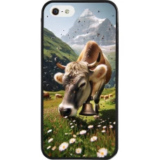 Coque iPhone 5/5s / SE (2016) - Silicone rigide noir Vache montagne Valais
