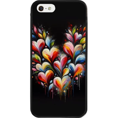 Coque iPhone 5/5s / SE (2016) - Silicone rigide noir Valentine 2024 Coeur Noir Abstrait