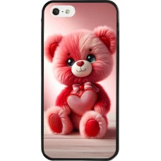Coque iPhone 5/5s / SE (2016) - Silicone rigide noir Valentine 2024 Ourson rose