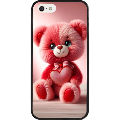 Coque iPhone 5/5s / SE (2016) - Silicone rigide noir Valentine 2024 Ourson rose