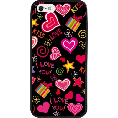 Coque iPhone 5/5s / SE (2016) - Silicone rigide noir Valentine 2023 love symbols