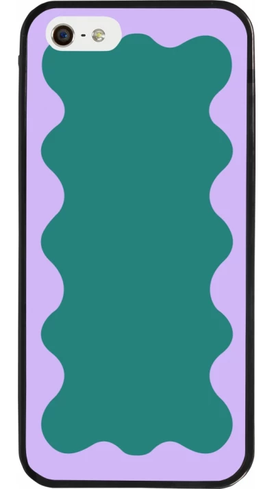 Coque iPhone 5/5s / SE (2016) - Silicone rigide noir Wavy Rectangle Green Purple