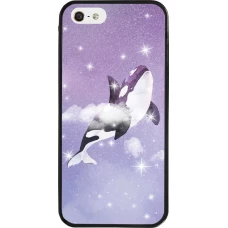Coque iPhone 5/5s / SE (2016) - Silicone rigide noir Whale in sparking stars