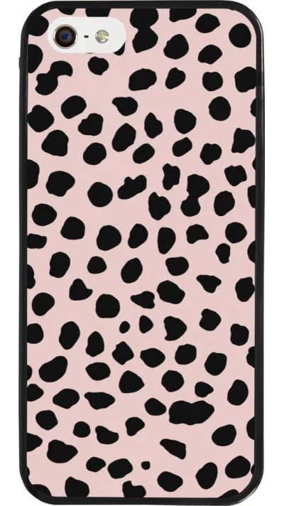 Coque iPhone 5/5s / SE (2016) - Silicone rigide noir Wild Leopard Pink