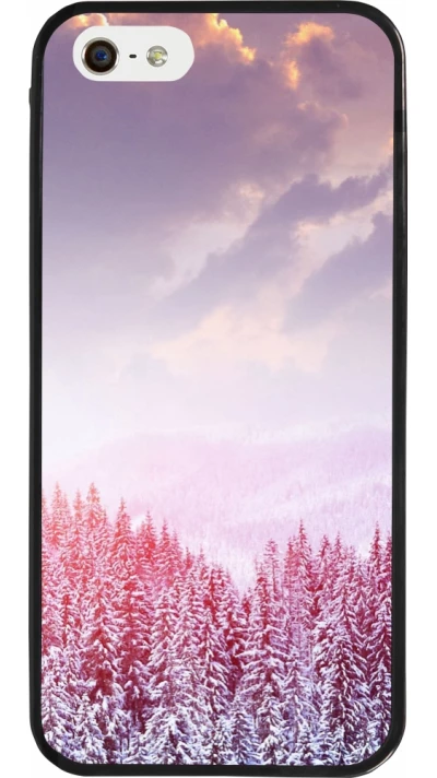 Coque iPhone 5/5s / SE (2016) - Silicone rigide noir Winter 22 Pink Forest