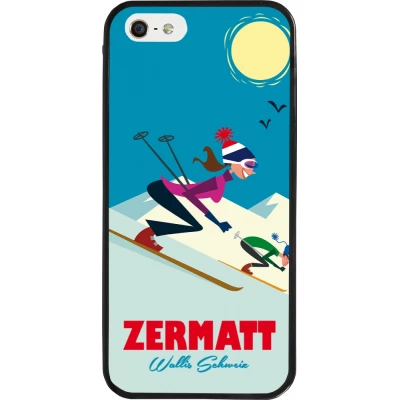 Coque iPhone 5/5s / SE (2016) - Silicone rigide noir Zermatt Ski Downhill