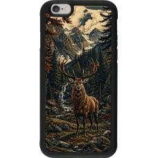 Coque iPhone 6/6s - Silicone rigide noir Linocut Cerf