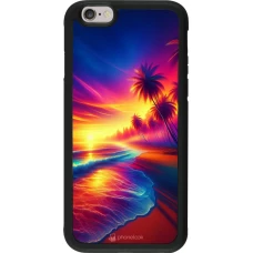 Coque iPhone 6/6s - Silicone rigide noir Plage coucher soleil flashy