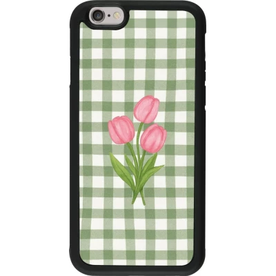 Coque iPhone 6/6s - Silicone rigide noir Green vichy tulips Spring 2026