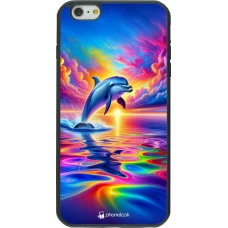 iPhone 6 Plus / 6s Plus Case Hülle - Silikon schwarz Glücklicher Regenbogen-Delfin