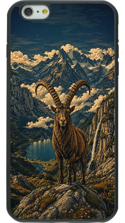 Coque iPhone 6 Plus / 6s Plus - Silicone rigide noir Linocut Bouquetin