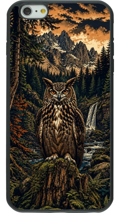Coque iPhone 6 Plus / 6s Plus - Silicone rigide noir Linocut Grand-Duc