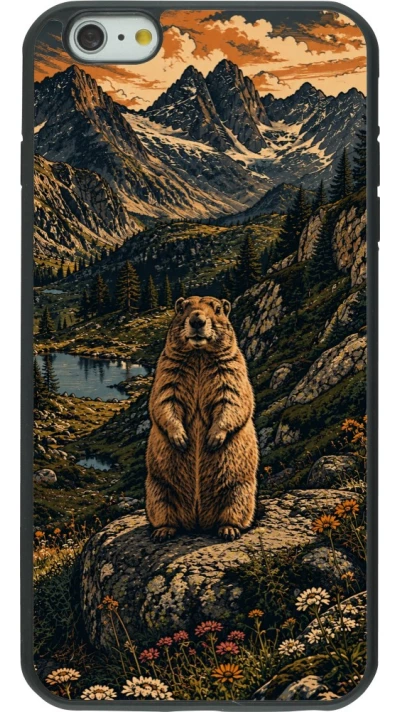 Coque iPhone 6 Plus / 6s Plus - Silicone rigide noir Linocut Marmotte