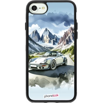 Coque iPhone 7 / 8 / SE (2020, 2022) - Silicone rigide noir Porsche 911 Mountain Watercolor