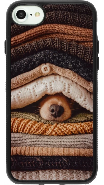 Coque iPhone 7 / 8 / SE (2020, 2022) - Silicone rigide noir Autumn 26 Dog under the covers