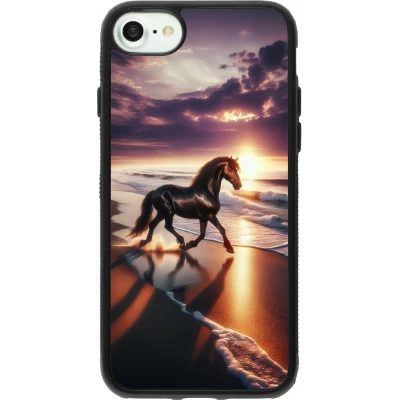 Coque iPhone 7 / 8 / SE (2020, 2022) - Silicone rigide noir Cheval majestueux plage