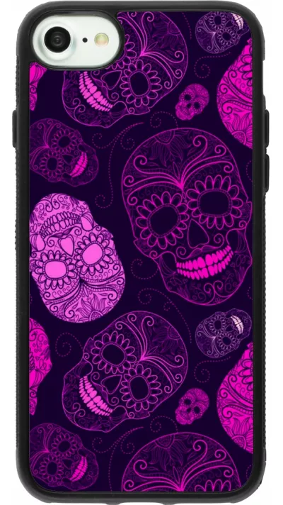 Coque iPhone 7 / 8 / SE (2020, 2022) - Silicone rigide noir Halloween 2023 pink skulls