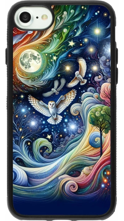 Coque iPhone 7 / 8 / SE (2020, 2022) - Silicone rigide noir hibou volant floral