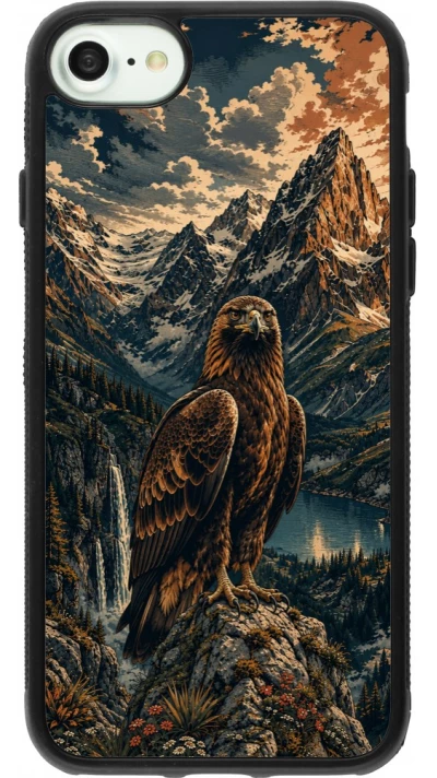 Coque iPhone 7 / 8 / SE (2020, 2022) - Silicone rigide noir Linocut Aigle Royal