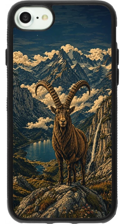 Coque iPhone 7 / 8 / SE (2020, 2022) - Silicone rigide noir Linocut Bouquetin