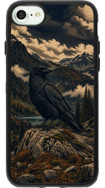 Coque iPhone 7 / 8 / SE (2020, 2022) - Silicone rigide noir Linocut Grand Corbeau