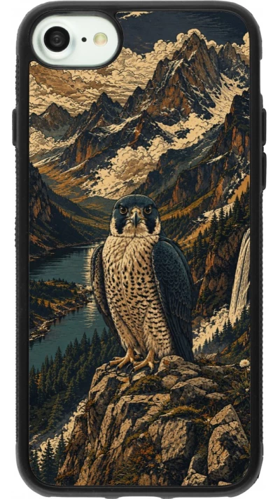 Coque iPhone 7 / 8 / SE (2020, 2022) - Silicone rigide noir Linocut Faucun pèlerin