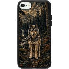 Coque iPhone 7 / 8 / SE (2020, 2022) - Silicone rigide noir Linocut Loup