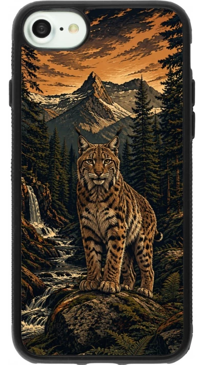 Coque iPhone 7 / 8 / SE (2020, 2022) - Silicone rigide noir Linocut Lynx