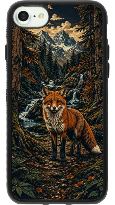 Coque iPhone 7 / 8 / SE (2020, 2022) - Silicone rigide noir Linocut Renard