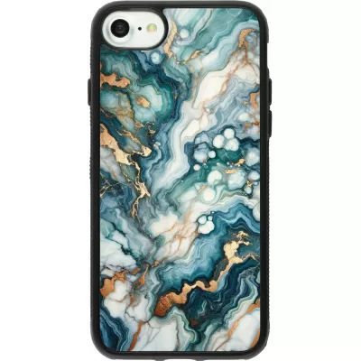 Coque iPhone 7 / 8 / SE (2020, 2022) - Silicone rigide noir Marbre Vert Bleu Doré