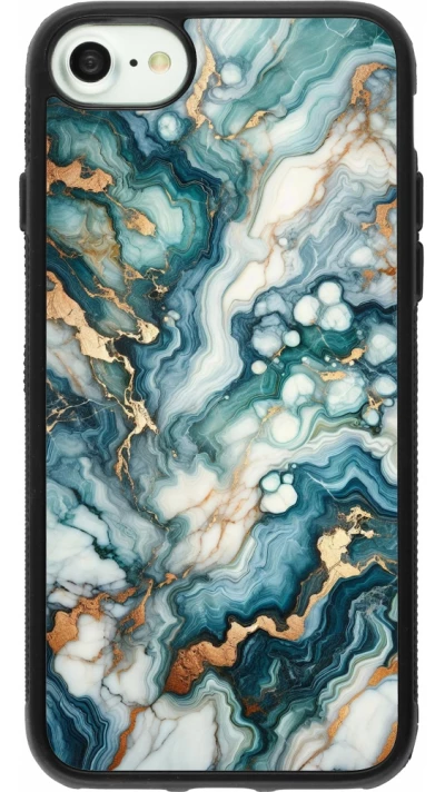 Coque iPhone 7 / 8 / SE (2020, 2022) - Silicone rigide noir Marbre Vert Bleu Doré